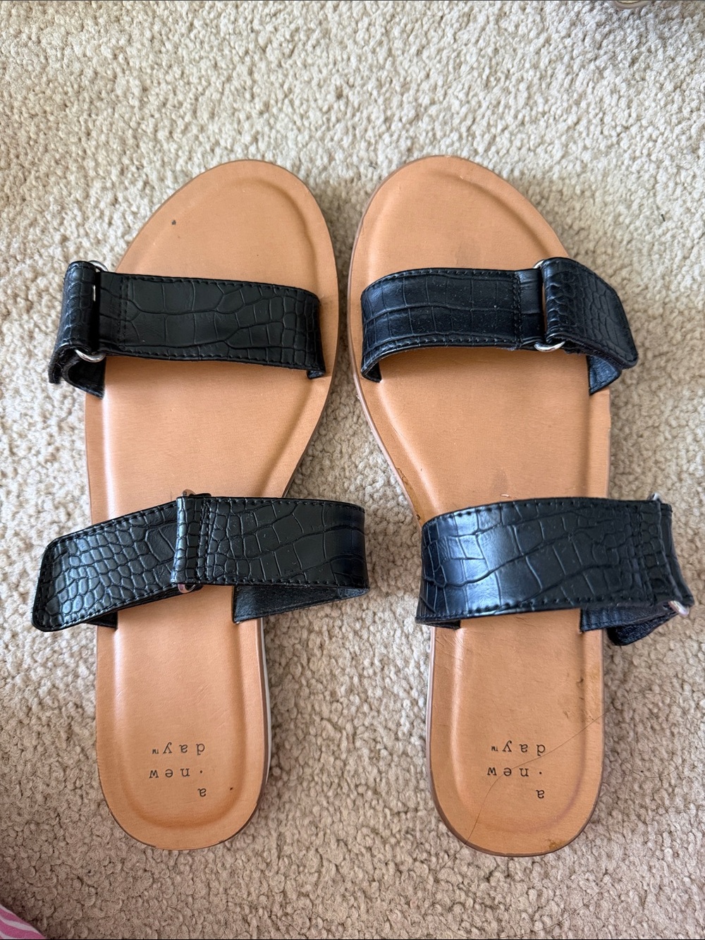 a new day Black Croc-Texture Double Strap Slide Sandals
